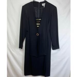 Vintage Howard Wolfe Women's Size 10 Black Zip Back Gold Studded Jacket Dress